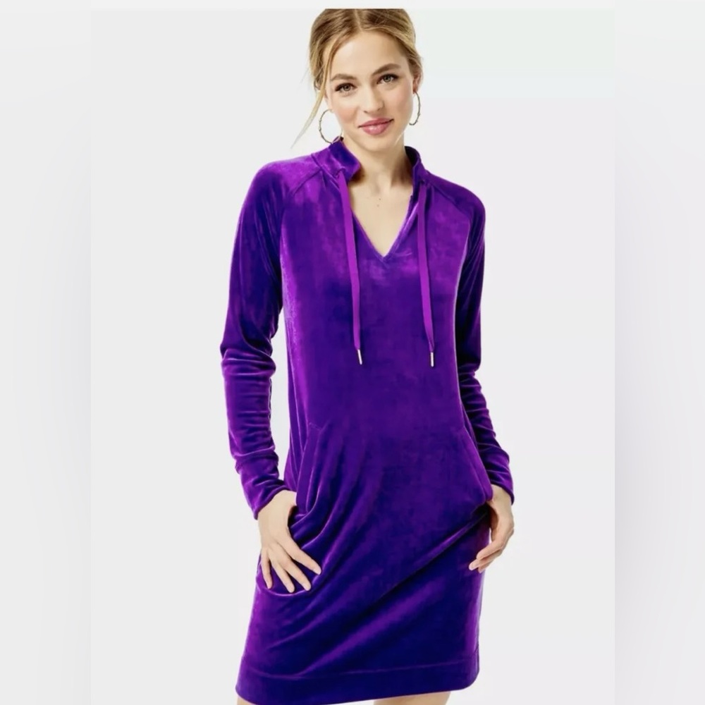 NWT Lilly Pulitzer Cassi Purple Berry Stretch Velour Velvet Tunic Dress XL